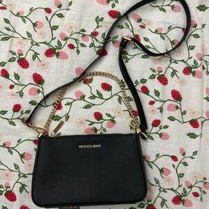 Michael Kors Black Jet Set Crossbody/Shoulder Leather Bag with Gold Hardware